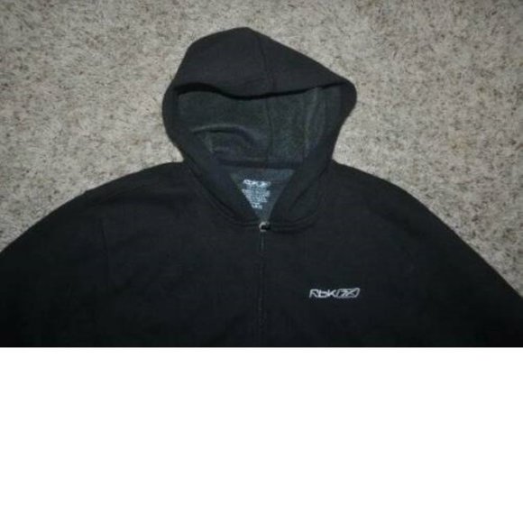 Womens Jacket Reebok Black Large Zip Up Fleece Lined Hooded Fall Spring Pockets - Picture 2 of 5